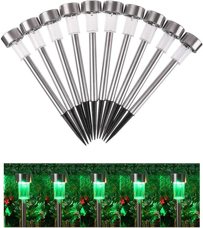 10PCS Green LED Outdoor Steel Garden Solar Powered Landscape Light Lamp Yar Pathway Stake Lights