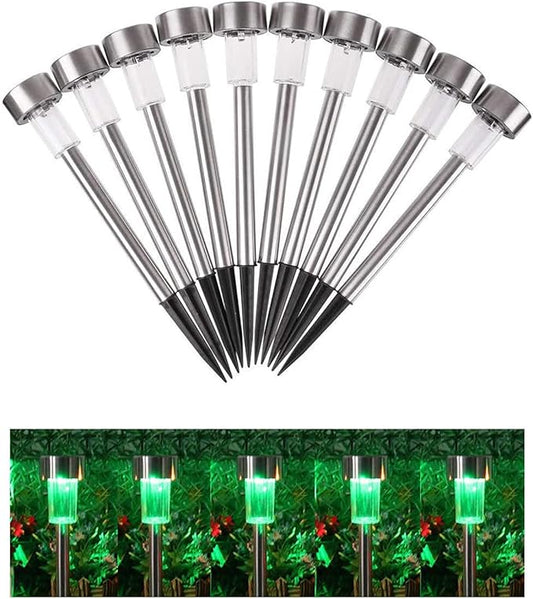 10PCS Green LED Outdoor Steel Garden Solar Powered Landscape Light Lamp Yar Pathway Stake Lights