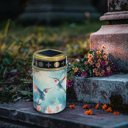 Teal Hummingbirds Solar Garden Lights for Cemetery Solar Lights Outdoor Garden, Eternal Lights for Cemetery Grave Decorations