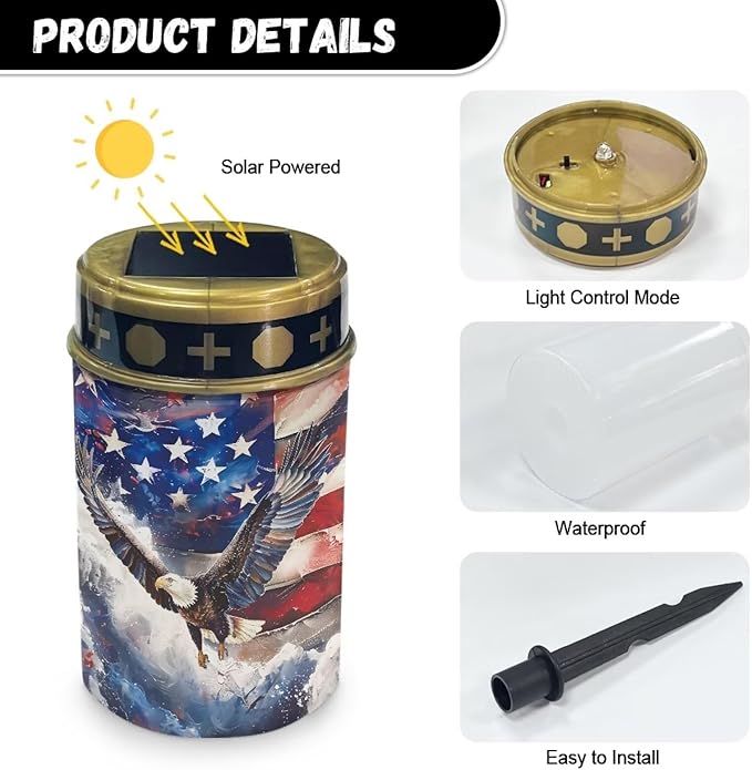 Eagle Flag Solar Lights for Outside Waterproof Cemetery Solar Lights for Grave Dad Outdoor Lighting
