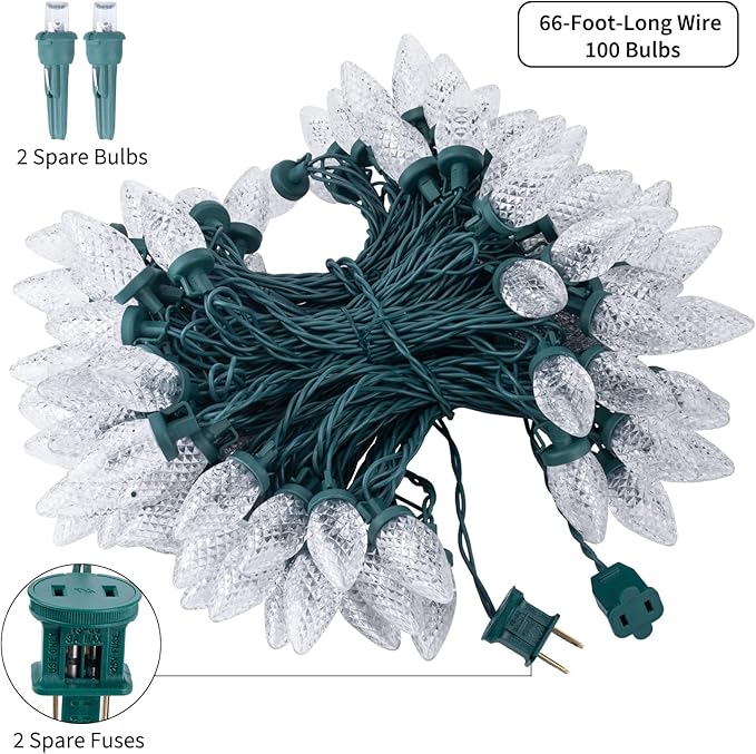 Brightown C9 LED Christmas String Lights, 66ft 100 LED Waterproof Strawberry String Lights, Plug-in Extendable | Lumora