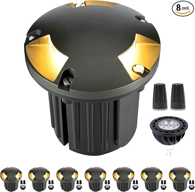 Gardenreet Low Voltage Brass Well Lights - LED Weatherproof Replaceable Bulb In-Ground 12V - Outdoor Path Light | Lumora