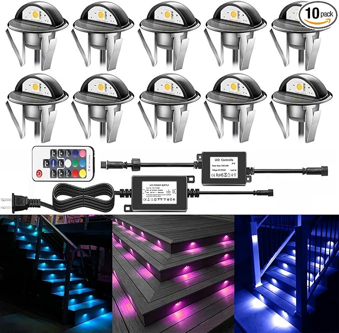 10PCS Low Voltage LED Deck Lighting Kit,0.2W-0.4W Low Voltage Multi-Color RGB Stainless Steel Waterproof Outdoor | Lumora