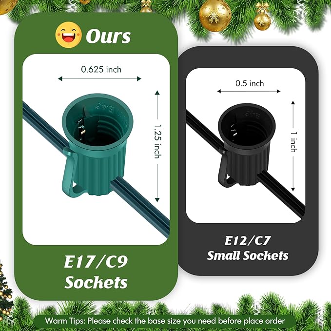 Brightever Commercial 500 FT C9 Christmas LED Lights String Outdoor, E17 Christmas Light Sockets Set Spool, C9 | Lumora