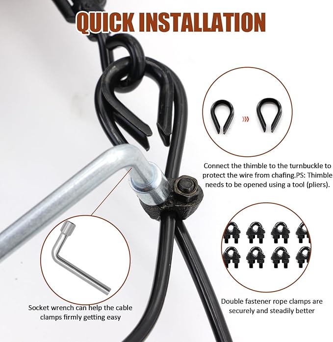String Light Hanging Kit, Full Black Globe String Lights Suspension Kit w/ 100FT PVC Coated Steel Cable & Enough | Lumora