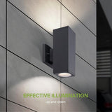 ASD 2 Light Square Outdoor Wall Light Fixture | 120W E26 Bulb Socket 120V ETL Cylinder Up Down Lights | | Lumora