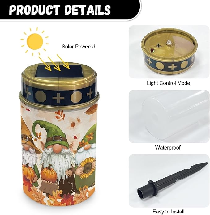 Autumn Fall Dwarf Solar Lights Outdoor,Solar Stake Lights Garden Lights,Waterproof Solar Lights for Outside Yard | Lumora