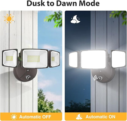 Onforu 70W LED Dusk to Dawn Flood Lights, 7000LM Brown Exterior Security Outdoor Lighting,IP65 Waterproof Outdoor 3 Adjustable Heads Photocell Light Fixture,6500K Floodlight for Garage,Patio,Yard