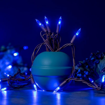 YULETIME 200 Blue LED Christmas Lights, 66 Feet Brown Wire UL Certified Commercial Grade Holiday String Light Set
