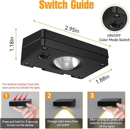 Solar Lights Outdoor,3-Color Solar Fence Lights,Solar Lights Outdoor Waterproof,Auto On/Off,Ip44 Abs Material,30h Runtime No Wiring Needed,Suitable for Gardens,Paths,Fences,Steps.(6P)