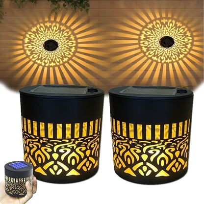 Decorative Solar Mandala Lights, Metal Solar Powered Outdoor Deck Step Wall Lights, Mandala Theme Waterproof Fence Light for Garden Post Patio Backyard Yard, Waterproof and Windproof (2set)