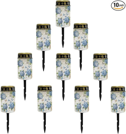 Hydrangea Floral Solar Pathway Lights Outdoor Waterproof Garden Lights for Yard Patio Butterfly LED Lantern Solar-Powered Fairy Lights for Outside Flameless Landscape Lighting Decor