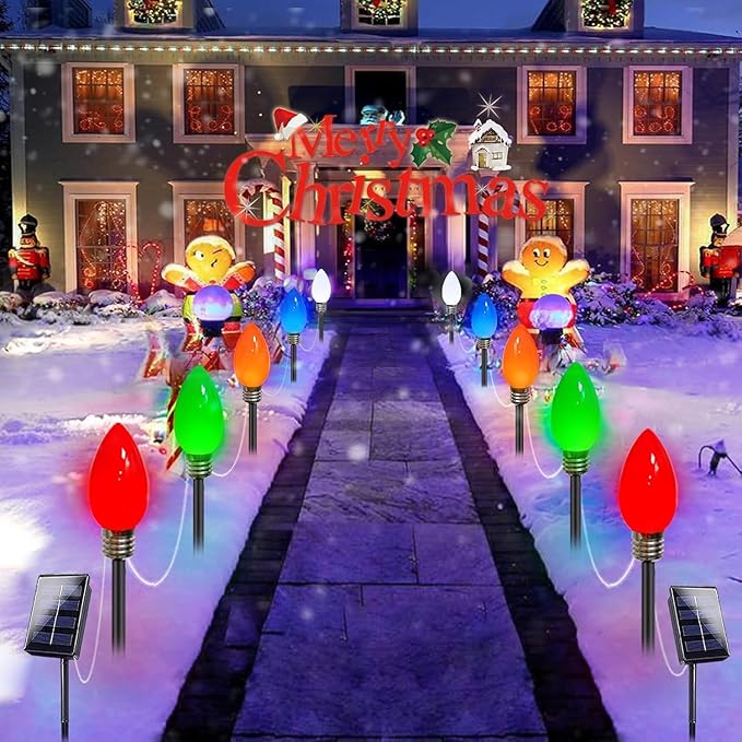 10 Pack Jumbo C9 Solar Christmas Lights, Large Bulbs Waterproof Outdoor Christmas Decorations, Solar Powered Lights | Lumora