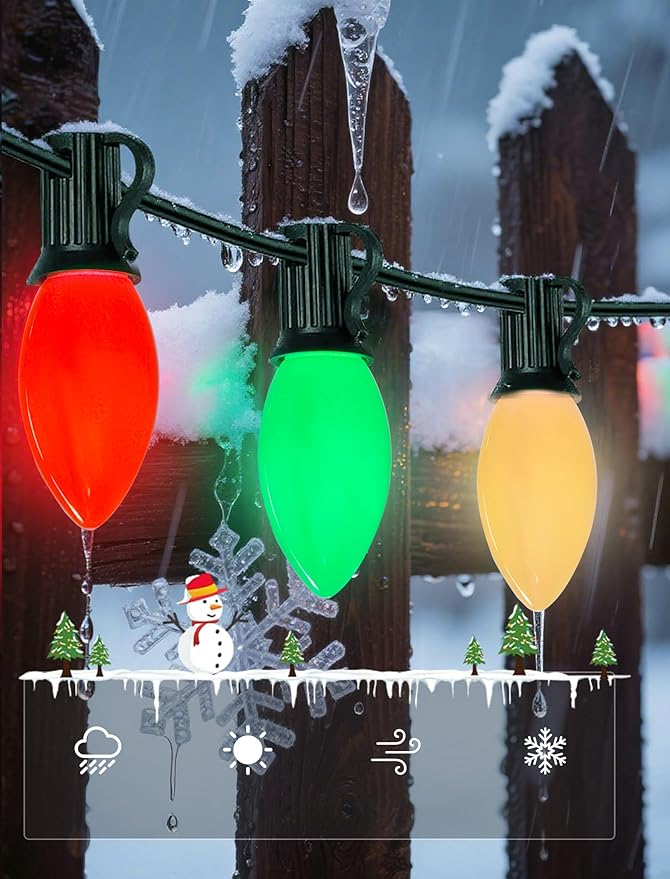 C9 LED Multicolor Christmas Lights Outdoor, 25Ft C9 Vintage Christmas Lights Waterproof with 26 LED Colorful Bulbs | Lumora