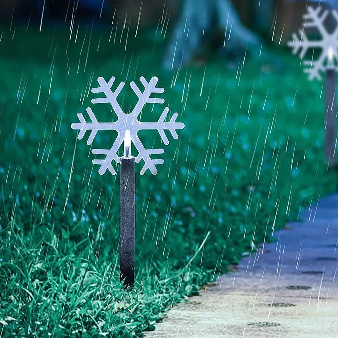 Solar Christmas Snowflake Pathway Lights, Set of 5 Outdoor Garden Lights Decorations，Waterproof Stake Decorative Light for Yard Lawn Porch Walkway Decor (Small Snowflake, 5 Pack)
