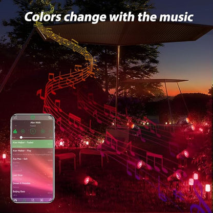 Smart Low Voltage Landscape Lights, Bluetooth Landscape Lighting, RGB Warm White LED Spotlights APP Control, 12V 24W Outdoor Yard Spot Lights with Spike Stand, Waterproof Garden Light Music Sync