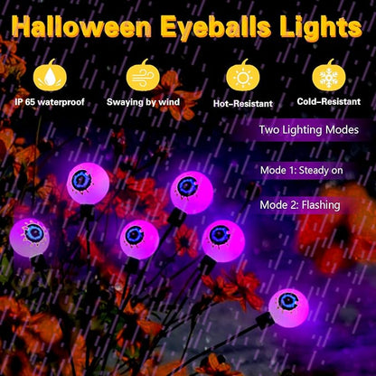 Garden Lights Solar Outdoor Halloween Decoration,2 Packs Total 16 LED Halloween Eyeballs Lights for Garden Yard Pathway Halloween Swaying Waterproof Decor- Purple