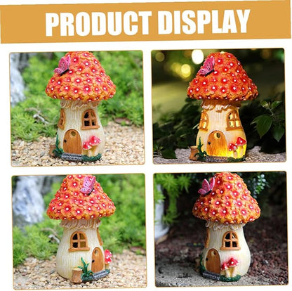 Solar Mushroom House Garden Light Outdoor Solar Figurine Lamp for Yard Decor Resin Small Mushroom Statue for Patio and Lawn Lighting