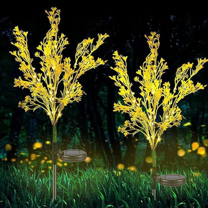 Solar Lights Outdoor Garden Decorative, 2 Pack Solar Powered Phalaenopsis Rape Flowers Lights Design, Upgraded Garden Solar Lights Waterproof IP65, Solar Garden Decor