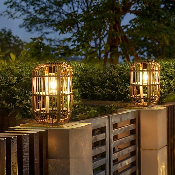 Livinlarge Solar Lantern Outdoor Waterproof, Large Rattan Solar Lantern Outdoor Hanging with Handle, Natural Bamboo | Lumora