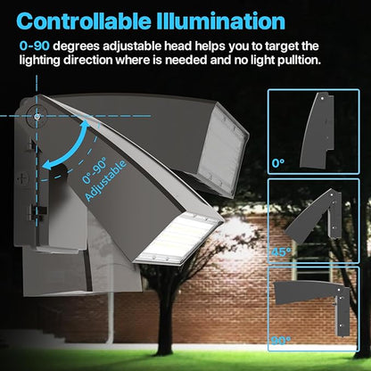 HYPERLITE LED Wall Pack Light: 40W 5200lm ETL Approved - IP65 Waterproof Full Cut-Off Adjustable Wall Pack LED Exterior Light for Garage House Driveway Building Yard - 175W Matel-Halide Replacement