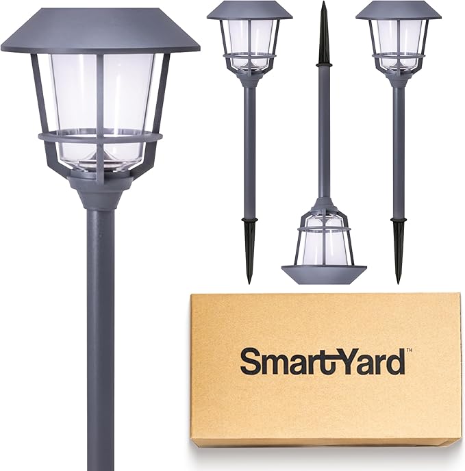Solar Pathway Lights 4 Pack – 12 Lumens LED, Warm White, Weather-Resistant, Durable Stainless Steel & Aluminum, Outdoor Solar Garden, Yard, Walkway Lighting, Easy Stake Installation