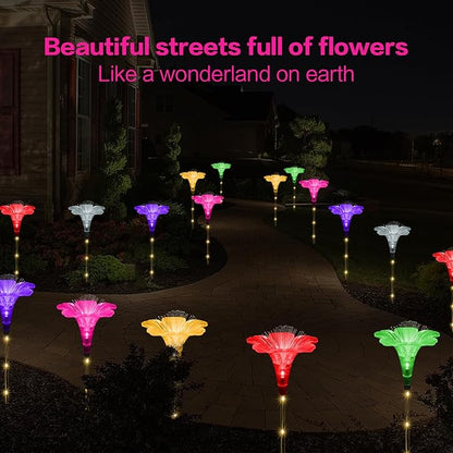 Upgraded Solar Garden Light Outside Decorations,Set of 6PCS Multicolor Optical Fiber Bigger Lily Flowers Light Outdoor Waterproof Solar Flowers Lights for Xmas Housewarming Gifts Decor