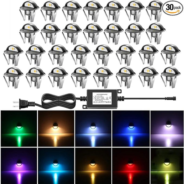 30PCS Low Voltage LED Deck Lighting Kit,0.2W-0.4W Low Voltage Multi-Color RGB Stainless Steel Waterproof Outdoor | Lumora