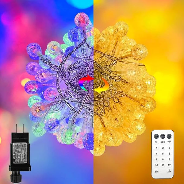 116ft Color Changing String Lights, 200 LED Multicolor & Warm White Crystal Globe Lights with Remote, 11 Modes | Lumora