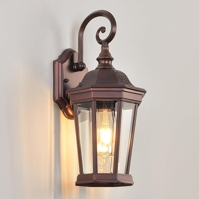 Outdoor Wall Lantern, Exterior Waterproof Outdoor Wall Light Fixtures, Brown Aluminum Porch Sconces with E26 | Lumora