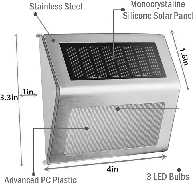 Solar Stair Lights, EpicGadget Waterproof Outdoor LED Step Lighting 3 LED Solar Powered Step Lights Stainless Steel | Lumora