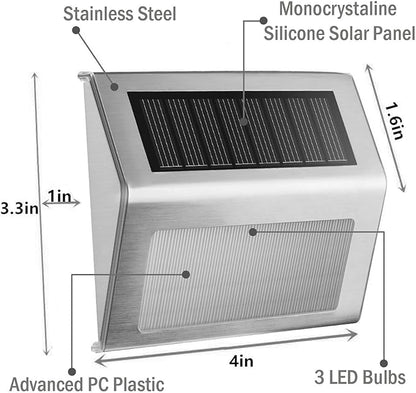 Solar Stair Lights, EpicGadget Waterproof Outdoor LED Step Lighting 3 LED Solar Powered Step Lights Stainless Steel Outdoor Lighting for Steps Paths Patio Stairs (12 Pack)