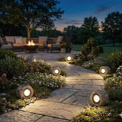 Solar Rock Lights Outdoor, IP65 Waterproof Solar Landscape Spotlights with Auto On Off, Stone Look Garden Lights for Yard, Pathway, Lawn, Patio and Outdoor Decor