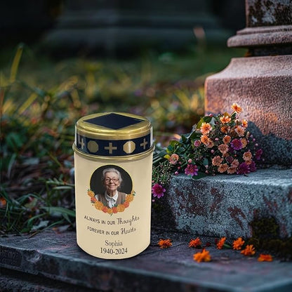 Solar Grave Lights Custom Photos for Commemoration, Personalized Photos Solar Memorial Lights Decor Candle Lamp Solar Power Grave Lights