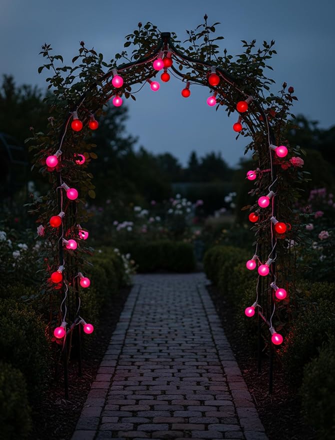 G40 LED Valentine’s Day String Lights, 25Ft Valentines Decorations Lights Outdoor with Frosted Red Pink Round Bulbs, Hanging Patio Lights Shatterproof for Indoor Home Decor Wedding Party, White Wire