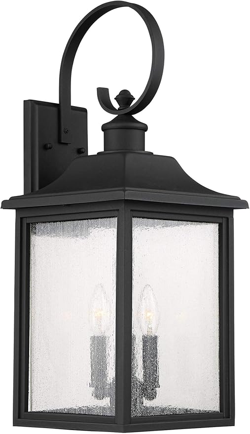 John Timberland Moray Bay Industrial Outdoor Wall Light Fixture Black Metal 24" Clear Seedy Glass Lantern Scroll Arm for Exterior House Porch Patio Outside Deck Garage Front Door Garden Home