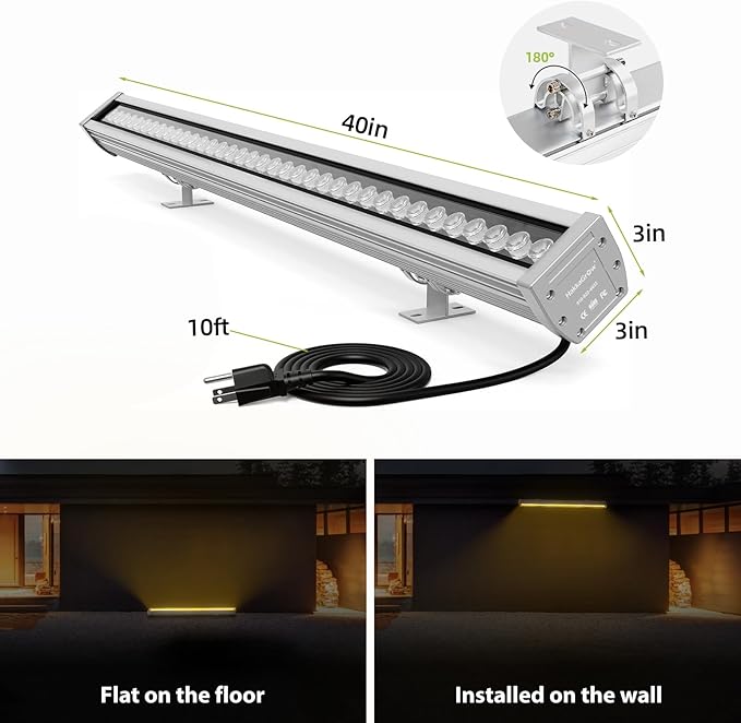 LED Wall Washer Light with RF Remote, 144W RGBW Color Changing Linear Bar Light, AC120V Waterproof RGB CCT Wall | Lumora
