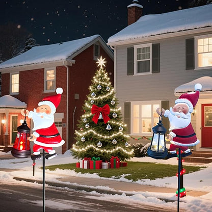 Christmas Solar Kettle Lights, Light Solar Santa Claus Watering Can LED Light, Waterproof Solar Powered Lawn Decorative Lights for Outdoor Christmas Pathway Decoration (Warm White B, Lantern)