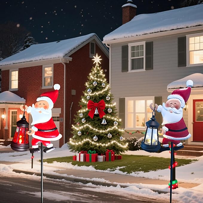 Christmas Solar Kettle Lights, Light Solar Santa Claus Watering Can LED Light, Waterproof Solar Powered Lawn Decorative Lights for Outdoor Christmas Pathway Decoration (Rainbow B, Lantern)