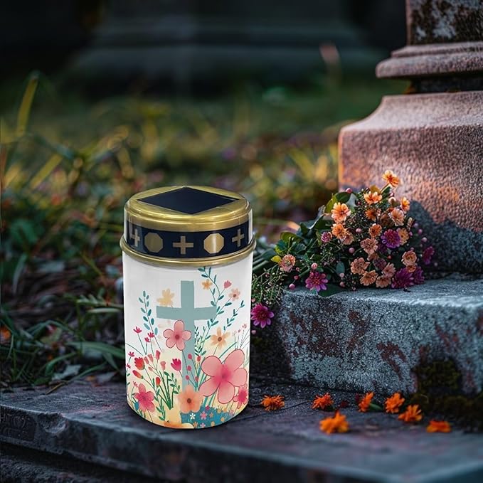 Floral Solar Lights Outdoor Waterproof Cross Cemetery Solar Lights for Grave Lighting Decorations for Cemetery Mom