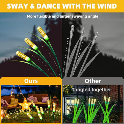 Swaying Solar Garden Lights - Outdoor Waterproof, Upgraded Solar Firefly Lights, Warm White (2-Pack)
