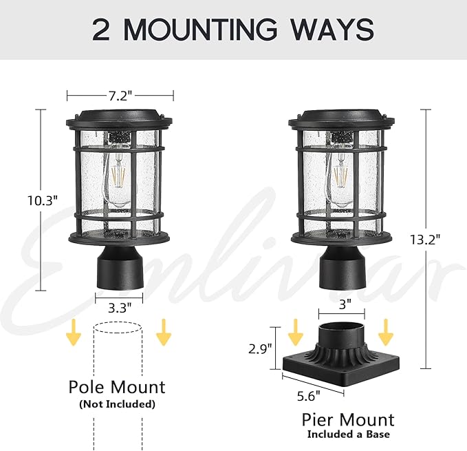 Emliviar 13 Inch Outdoor Solar Post Light, Dusk to Dawn Post Lighting Fixture with Remote Control, Removable Pier | Lumora