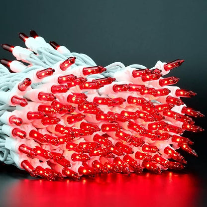 YULETIME 200 Red Christmas Lights, Pack of 2 Sets 33 Feet 100 Count UL Certified Incandescent String Lights (Red - White Wire)