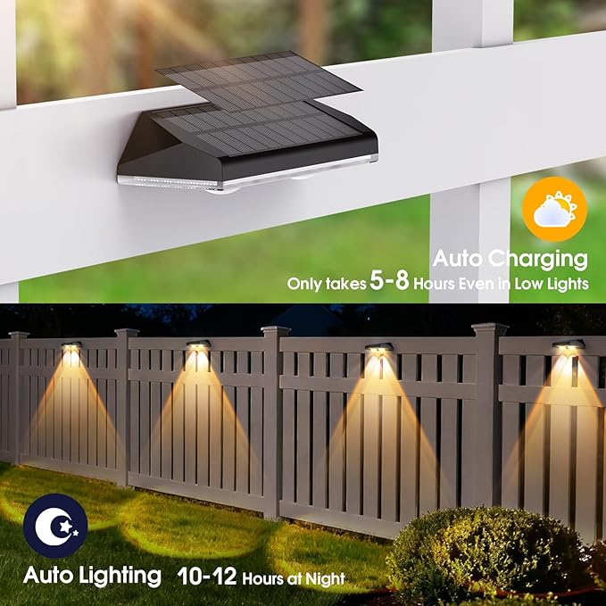 Solar Fence Lights Outdoor, 3 Modes Warm/Neutral/Cool White Fence Lights Solar Powered for Outside, IP65 | Lumora