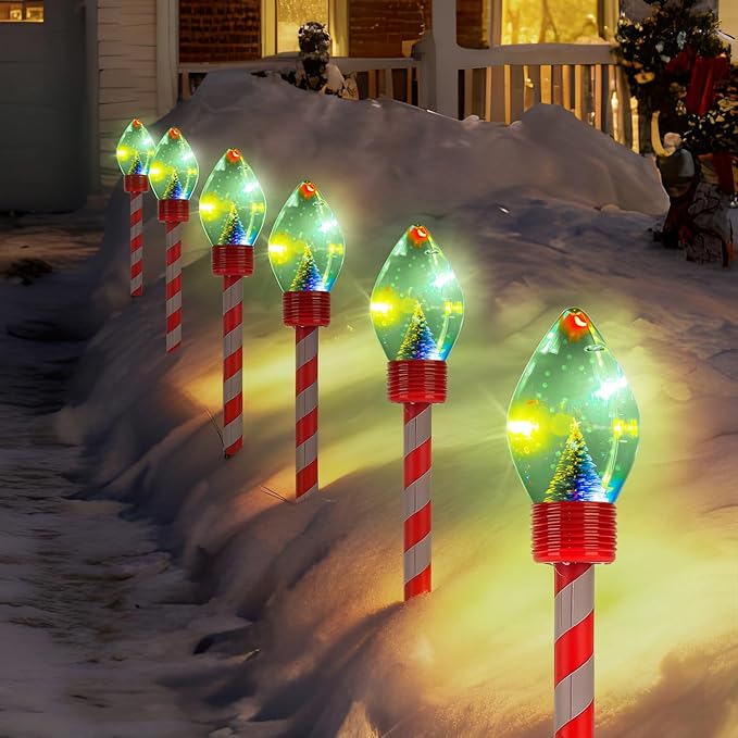 4pk Christmas Outdoor Solar Pathway Lights Waterproof Stakes Lights,Connectable Christmas Decor for Lawn, Yard, Sidewalk & Driveway (Multicolor)