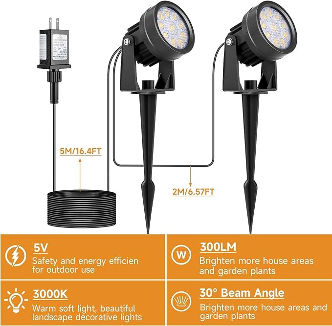 Warm White Spot Lights, Outdoor 3000K LED Spotlights, Outside Landscape Lighting IP65 Waterproof Garden Uplights | Lumora