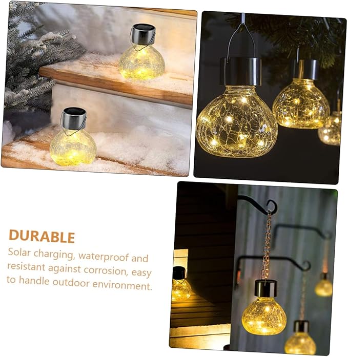 Milisten Solar Cracked Texture Glass Ball Light for Garden Decor Waterproof LED Solar Pathway Light Decorative Design for Outdoor Use
