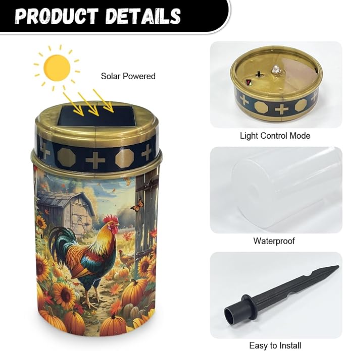 Sunflower Chicken Solar Lights Outdoor Waterproof Solar Stake Lights Solar Pathway Lights Flamelight Lights Solar Lantern Landscape Lighting Spotlight for Yard Patio Driveway