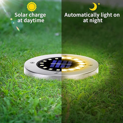 NFESOLAR 16 Pack Solar Outdoor Lights, 16 LEDs Bright Solar Ground Lights Pathway Lights Waterproof for Pathway Garden Yard Lawn Walkway Driveway (Warm White)