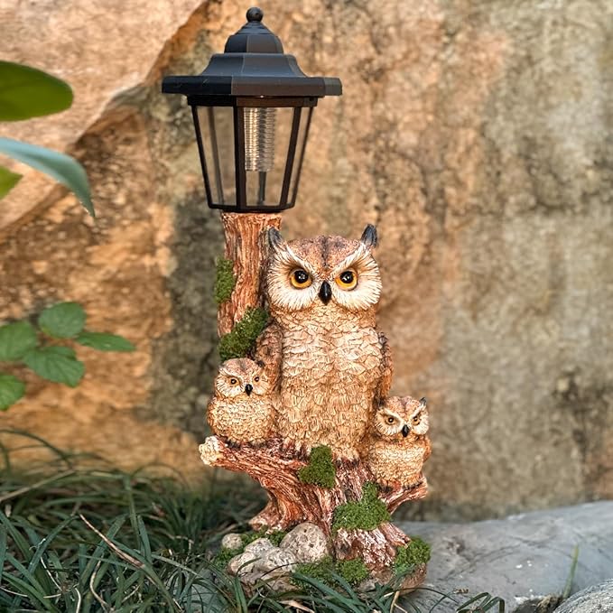 Solar Garden Owl Statue Lights,Large Owl Figure with Solar Lights Lantern,for Outdoor Landscapes, Courtyards | Lumora